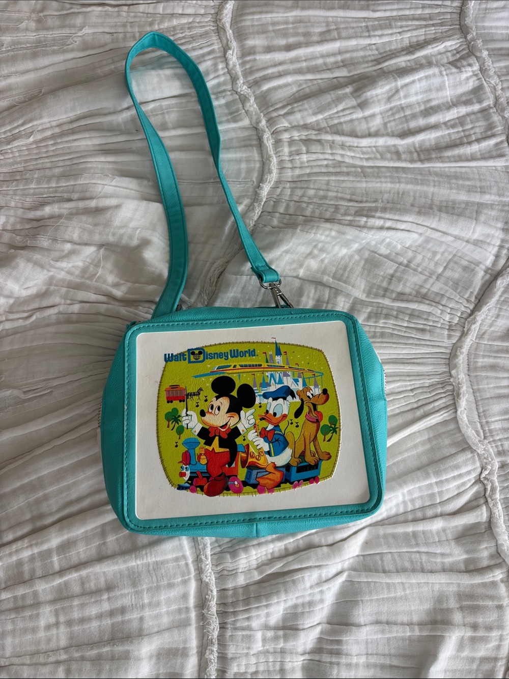 Loungefly Teal Crossbody Bag with Classic Mickey & Friends Artwork